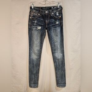 Miss Me Blue Skinny Jeans with Distressed Details